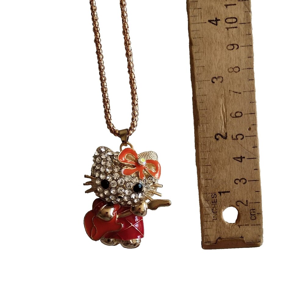 Guitar STAR Hello Kitty Red Betsey Johnson Rhinestone Necklace Pendant Pave